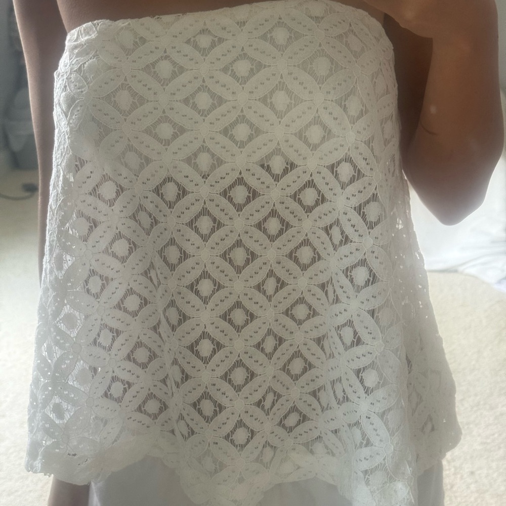Free People White Lace Strapless Blouse